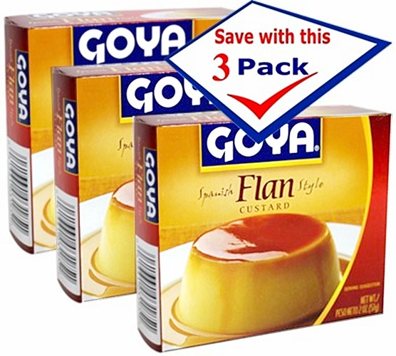 Goya Flan ready mix . 4 servings 2. oz Pack of 3